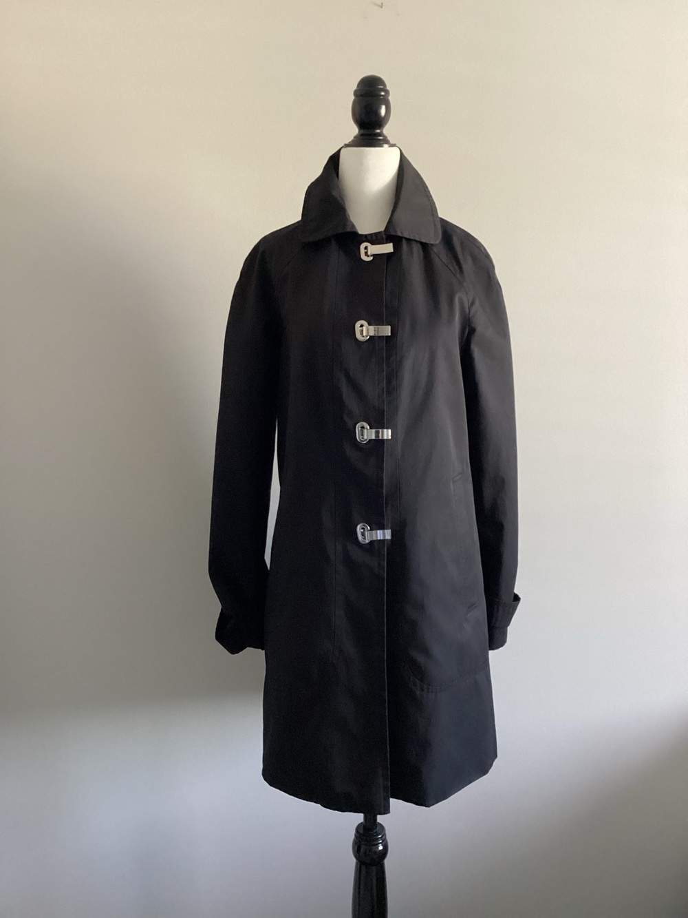 London Fog Black Trench Coat, Size XS